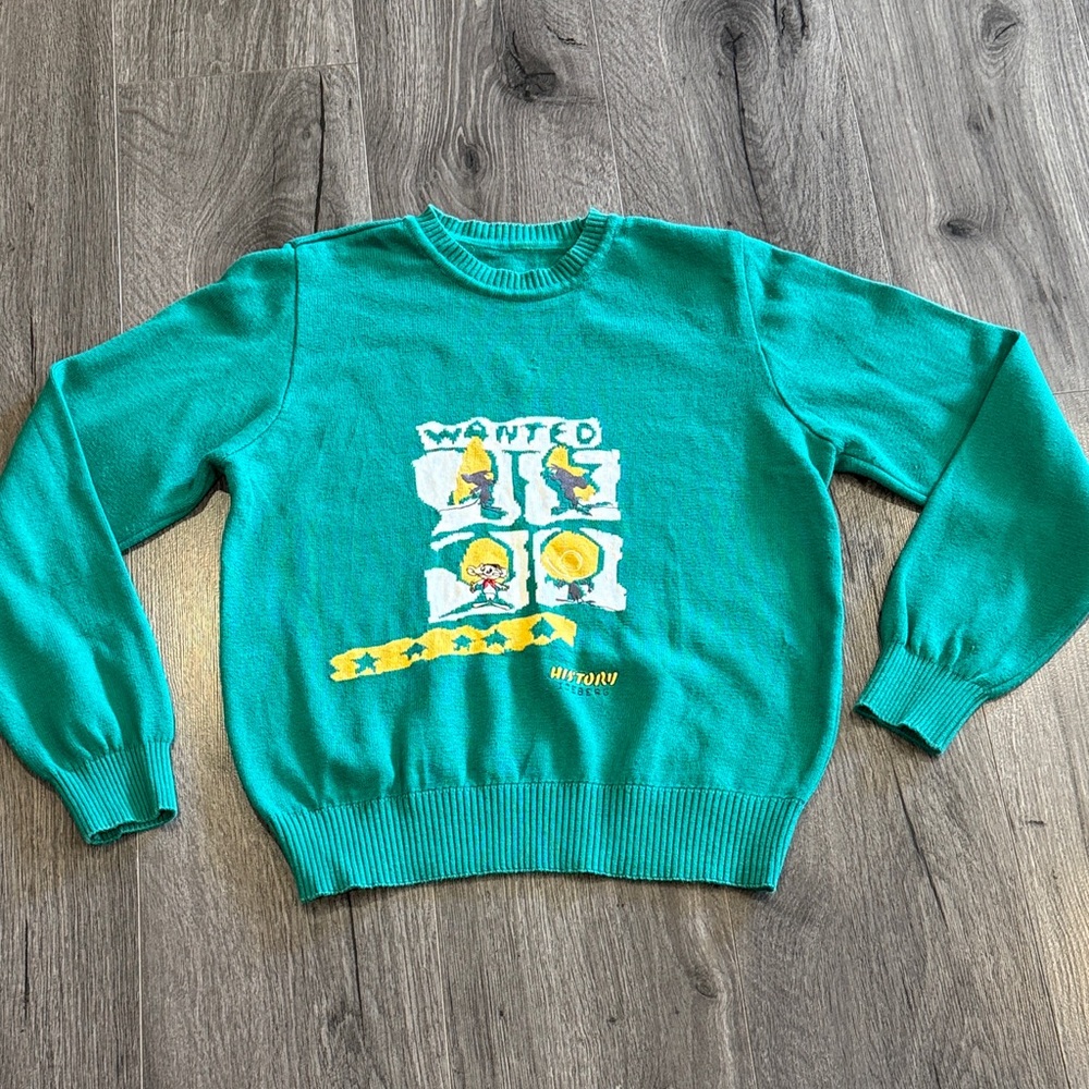 Vintage Looney Tunes Merrie Melodies Speedy Gonzalez Green Sweater Nostalgic